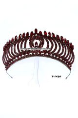 Bordo Kristal Taşlı Gelin Nişan Tacı
