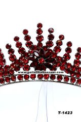 Bordo Kristal Taşlı Gelin Nişan Tacı