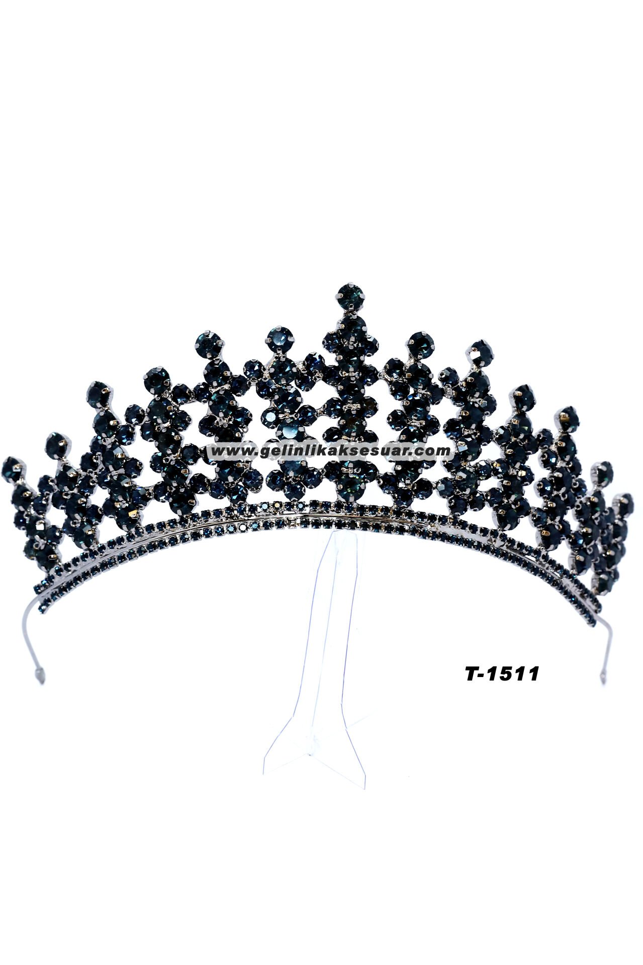 Lacivert Kristal Taşlı Gelin Nişan Tacı
