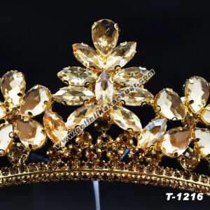 Gold Kristal Taşlı Gelin Nişan Tacı