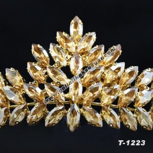 Gold Kristal Taşlı Gelin Nişan Tacı