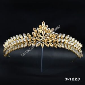 Gold Kristal Taşlı Gelin Nişan Tacı
