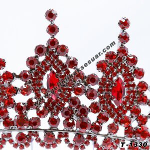 Kırmızı Kristal Taşlı Gelin Nişan Tacı