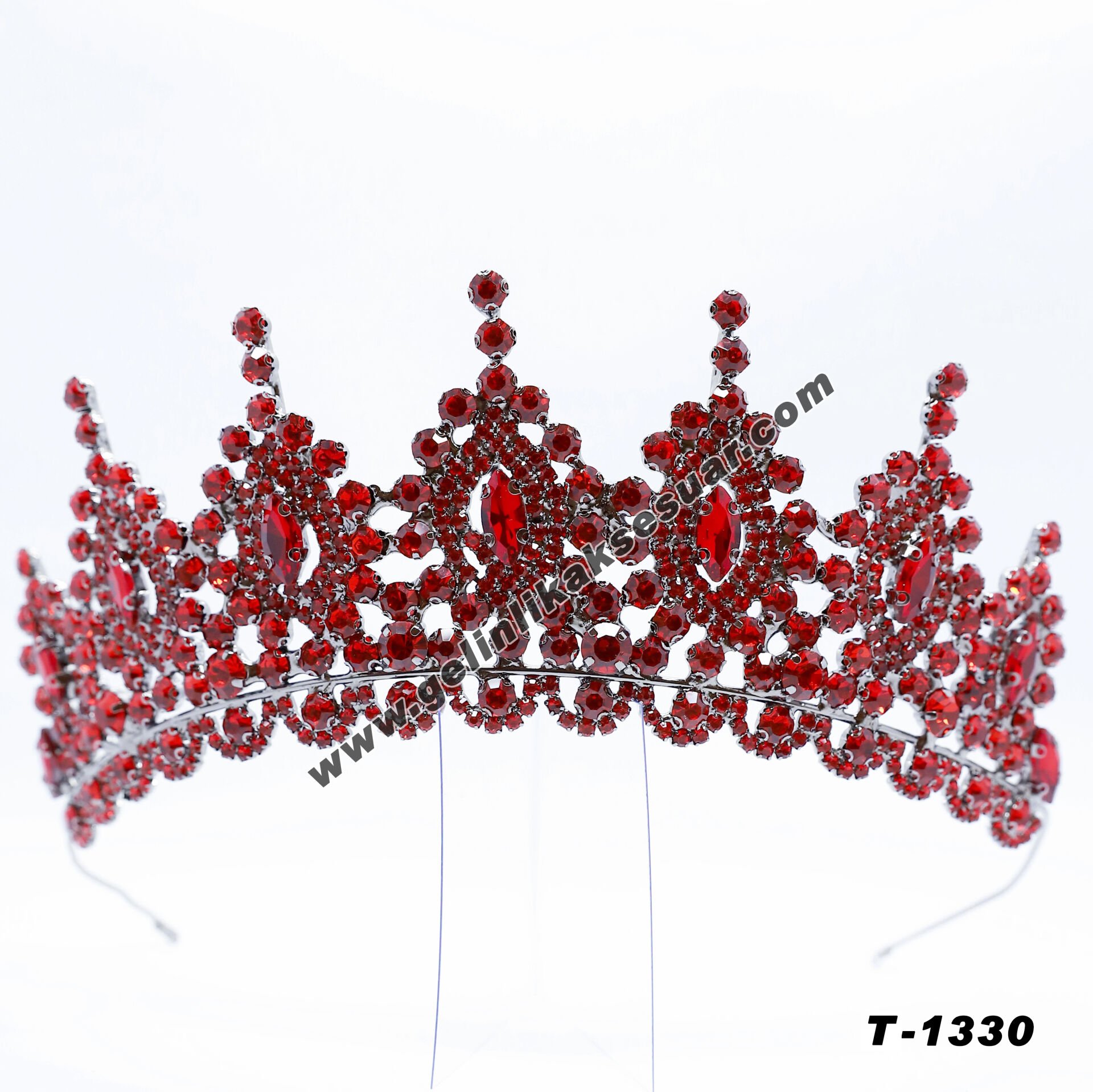Kırmızı Kristal Taşlı Gelin Nişan Tacı