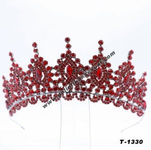 Kırmızı Kristal Taşlı Gelin Nişan Tacı