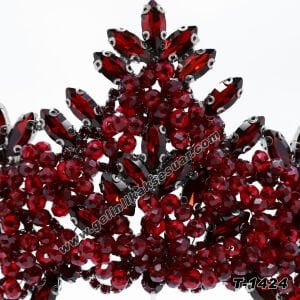 Bordo Kristal Taşlı Gelin Nişan Tacı