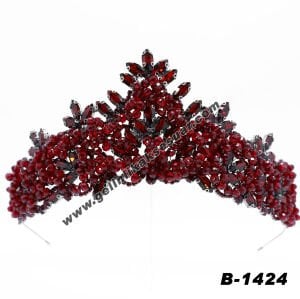Bordo Kristal Taşlı Gelin Nişan Tacı