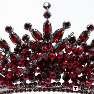 Bordo Kristal Taşlı Gelin Nişan Tacı