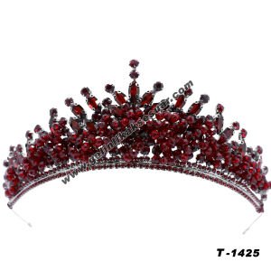 Bordo Kristal Taşlı Gelin Nişan Tacı