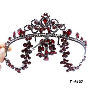 Bordo Kristal Taşlı Gelin Nişan Tacı
