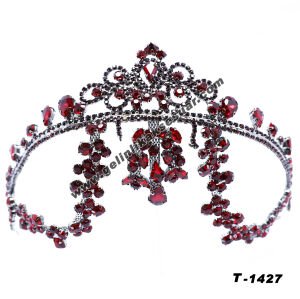 Bordo Kristal Taşlı Gelin Nişan Tacı