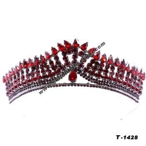 Bordo Kristal Taşlı Gelin Nişan Tacı