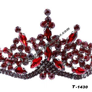 Bordo Kristal Taşlı Gelin Nişan Tacı