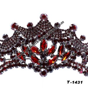 Bordo Kristal Taşlı Gelin Nişan Tacı