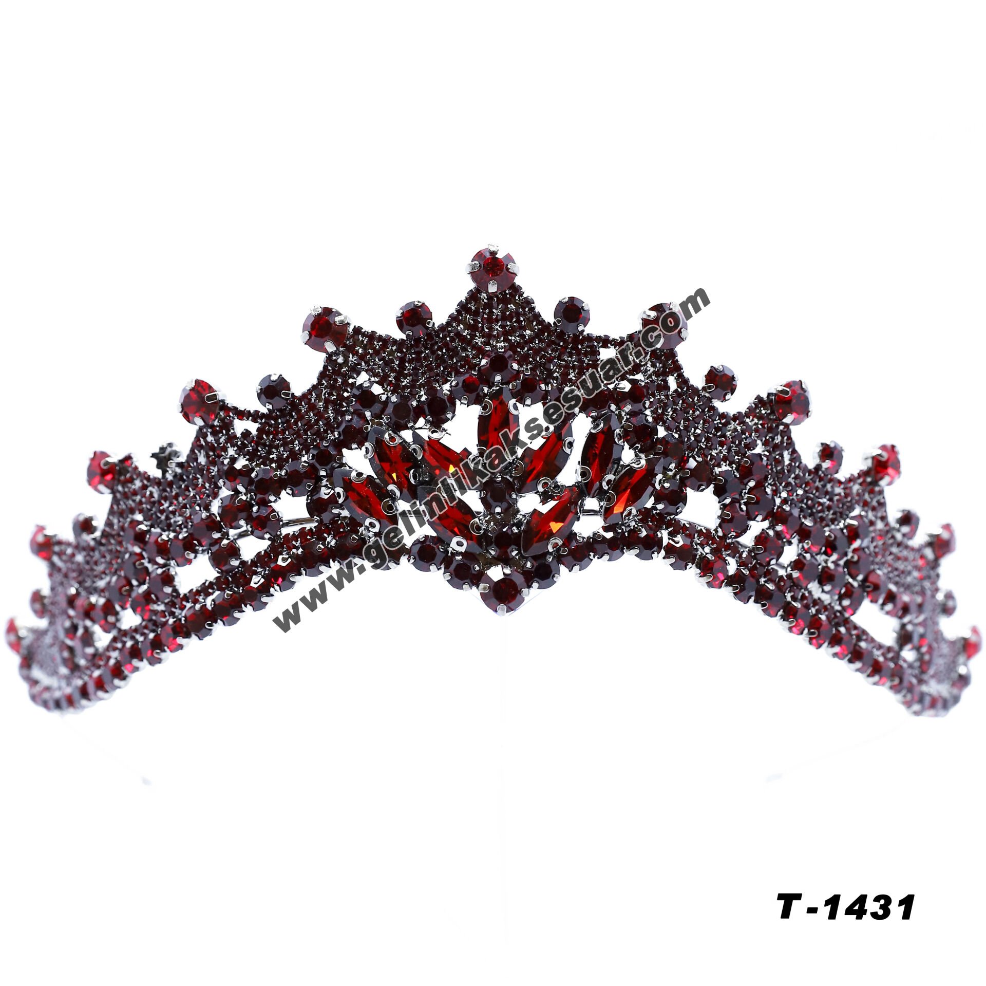 Bordo Kristal Taşlı Gelin Nişan Tacı