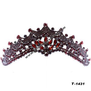 Bordo Kristal Taşlı Gelin Nişan Tacı