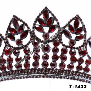 Bordo Kristal Taşlı Gelin Nişan Tacı