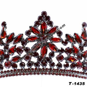 Bordo Kristal Taşlı Gelin Nişan Tacı