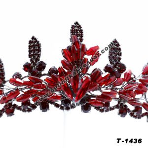 Bordo Kristal Taşlı Gelin Nişan Tacı