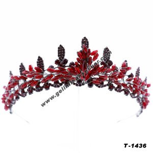 Bordo Kristal Taşlı Gelin Nişan Tacı