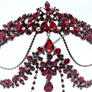 Bordo Kristal Taşlı Gelin Nişan Tacı