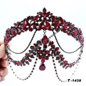 Bordo Kristal Taşlı Gelin Nişan Tacı