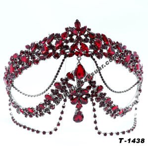 Bordo Kristal Taşlı Gelin Nişan Tacı