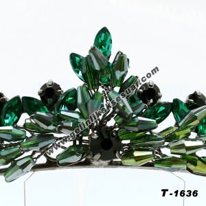 Zümrüt Yeşili Kristal Taşlı Gelin Nişan Tacı