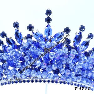 Açık Mavi Kristal Taşlı Gelin Nişan Tacı