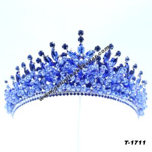 Açık Mavi Kristal Taşlı Gelin Nişan Tacı