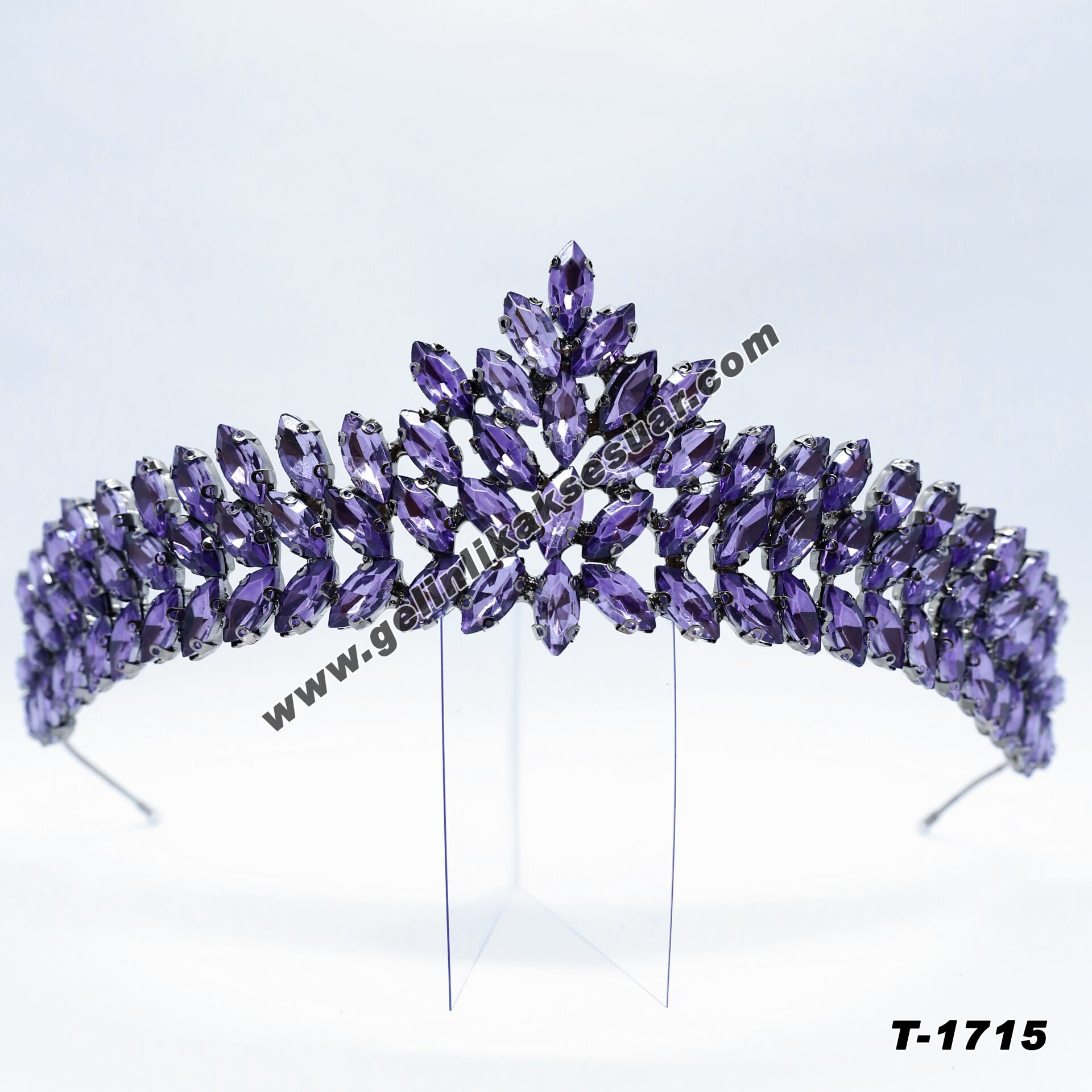 Mor Kristal Taşlı Gelin Nişan Tacı
