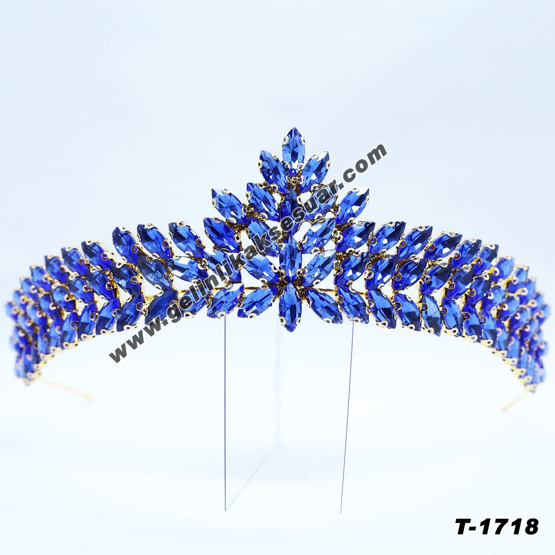 Mavi Kristal Taşlı Gelin Nişan Tacı