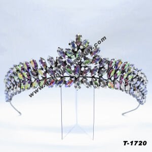 Rengarenk Kristal Taşlı Gelin Nişan Tacı