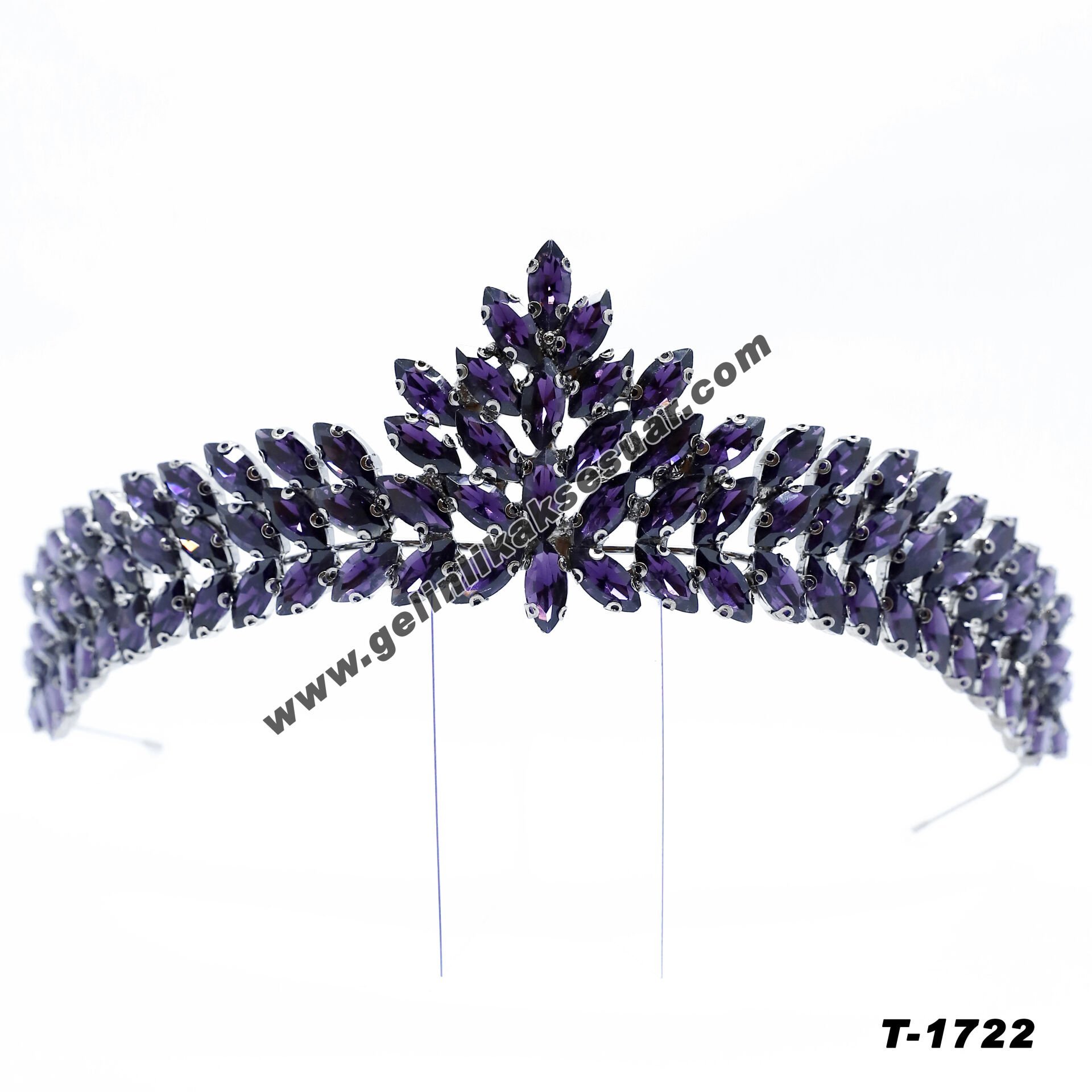 Mor Kristal Taşlı Gelin Nişan Tacı