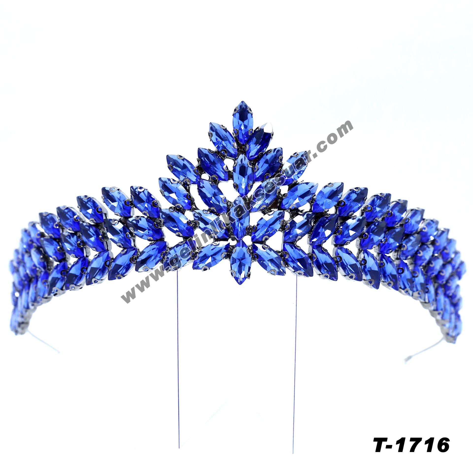 Mavi Kristal Taşlı Gelin Nişan Tacı