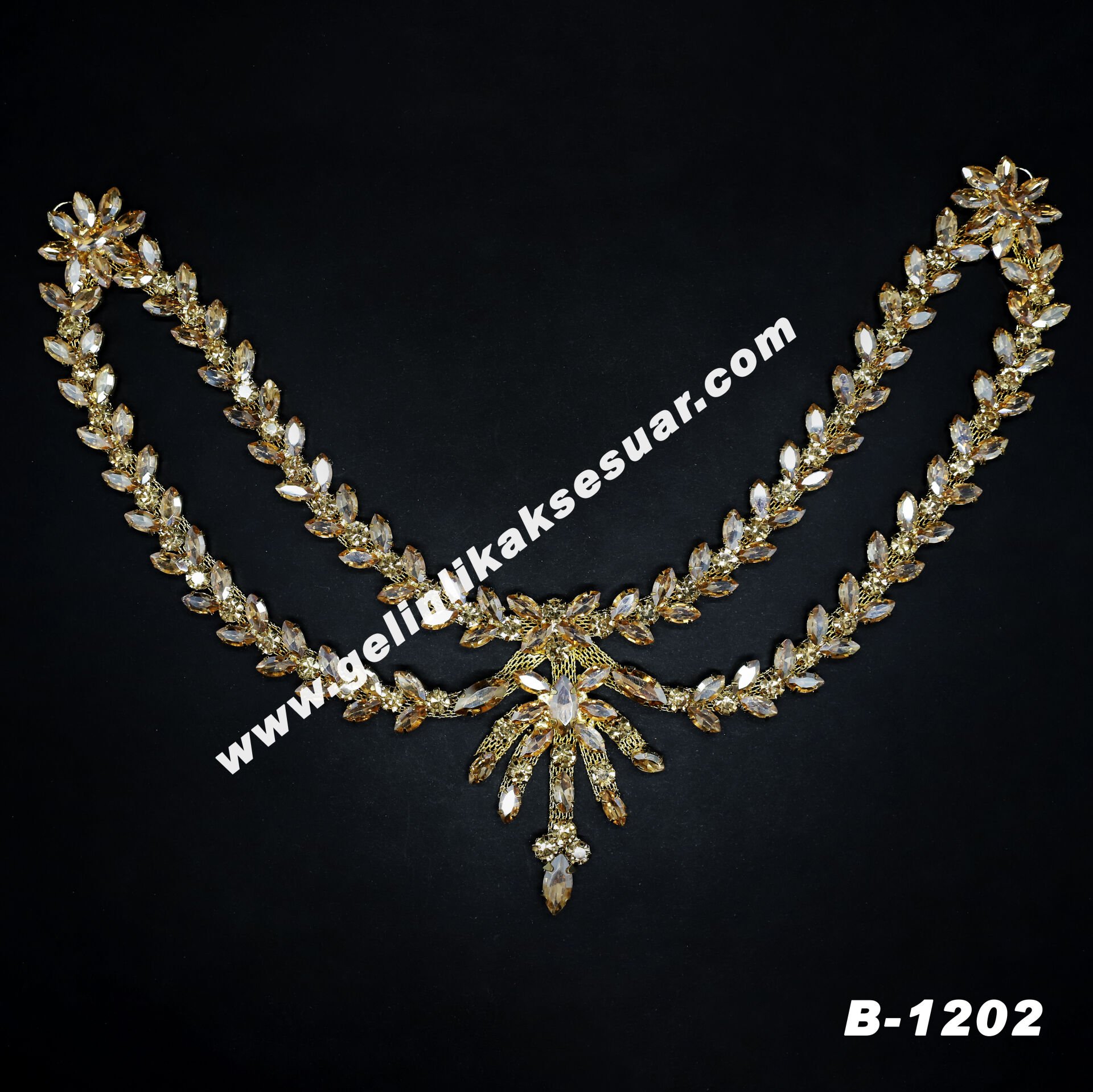 Alınlık Gold Renkli Kristal Taşlı Baş Aksesuarı