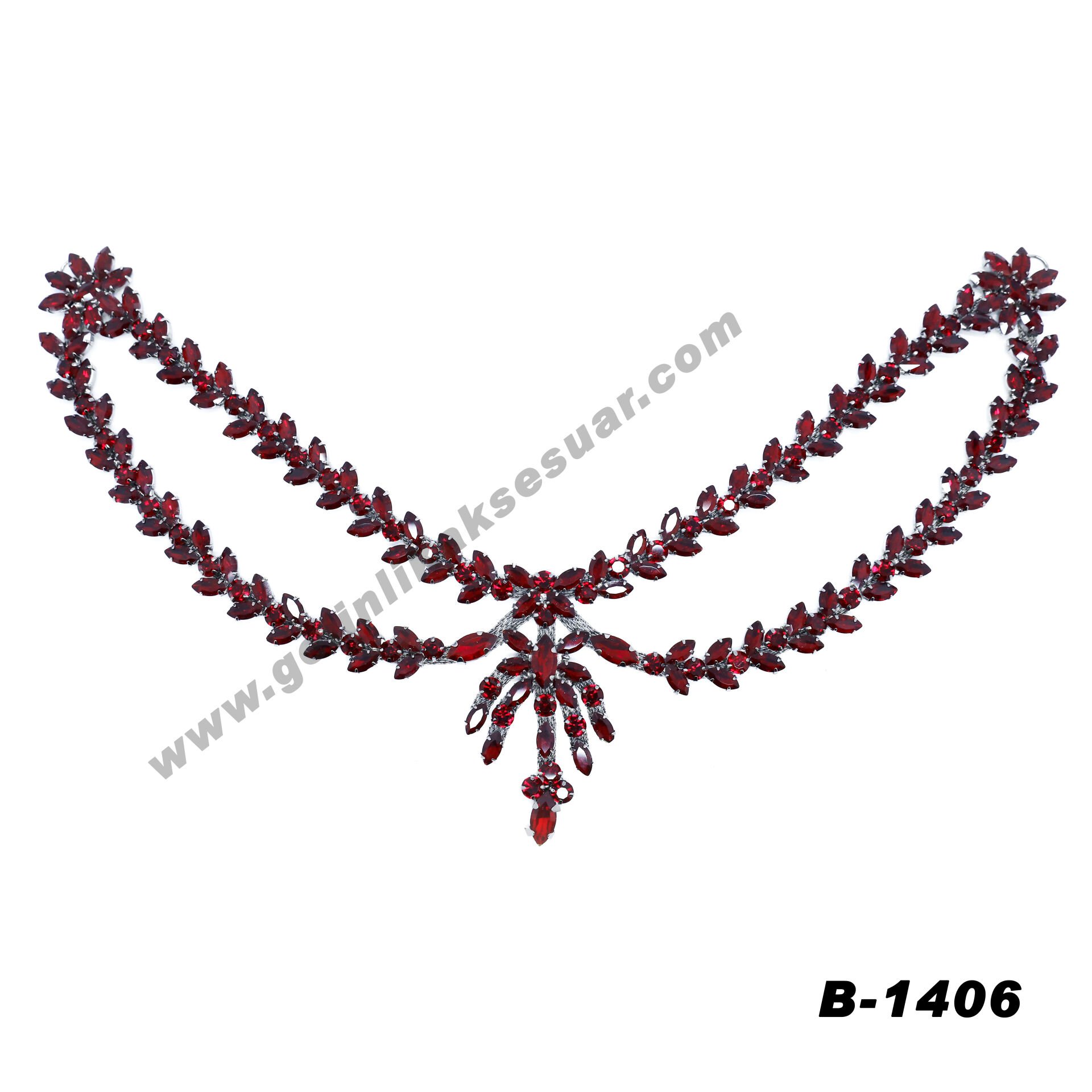 Alınlık Bordo Renkli Kristal Taşlı Baş Aksesuarı