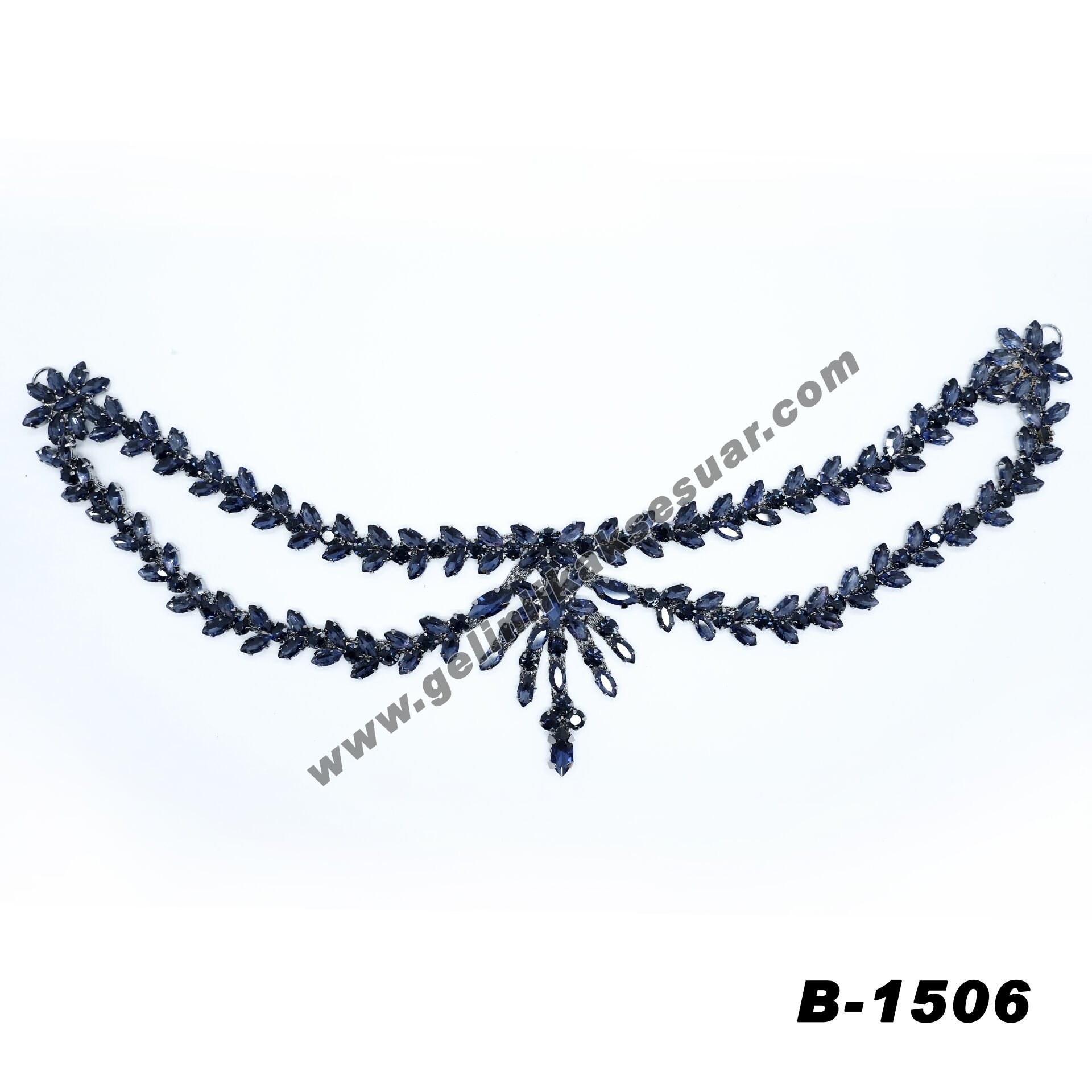 Alınlık Lacivert Renkli Kristal Taşlı Baş Aksesuarı