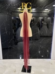 Bordo Duvak Kristal Taşlı El İşlemeli