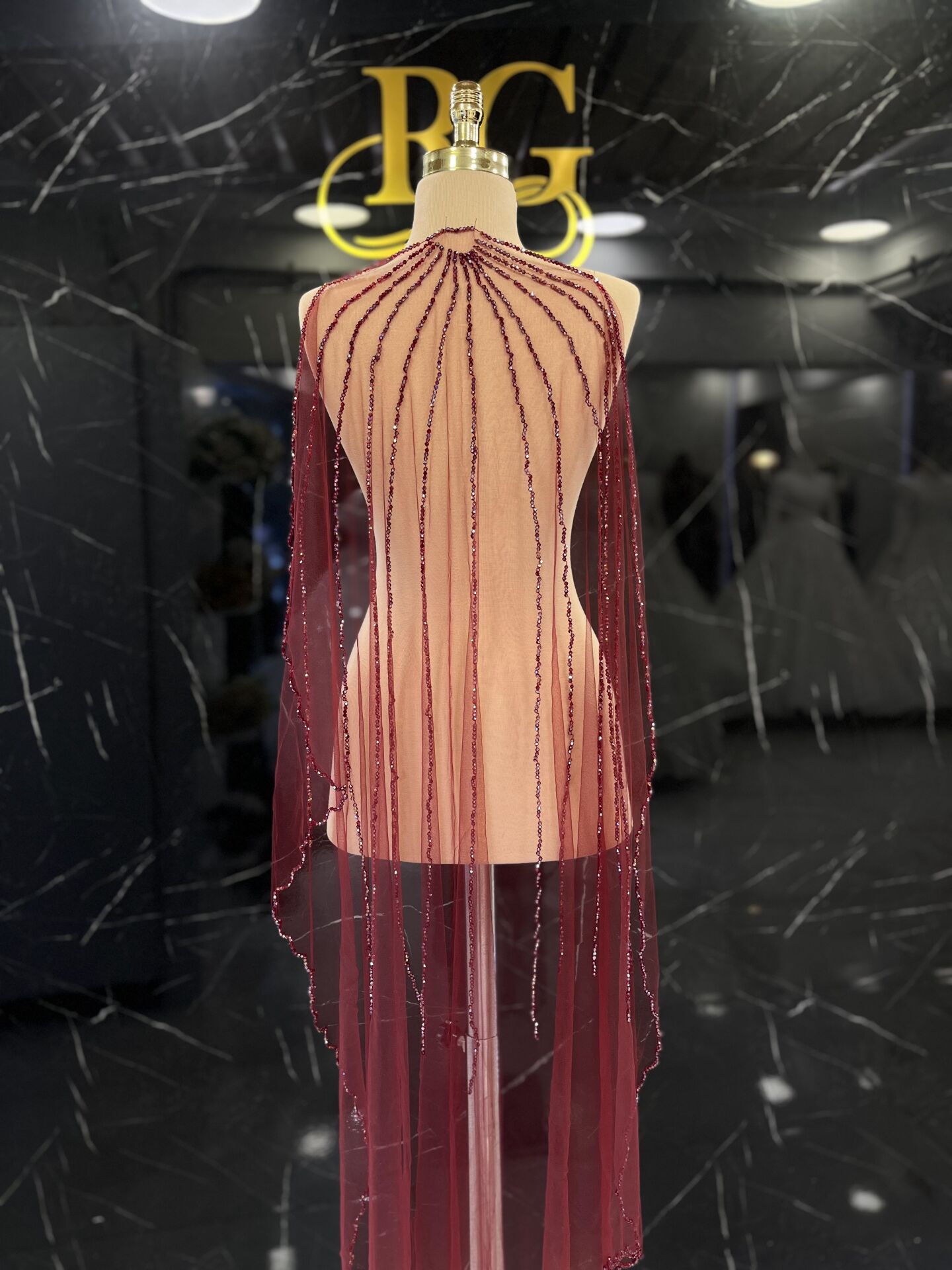 Bordo Duvak Kristal Taşlı El İşlemeli