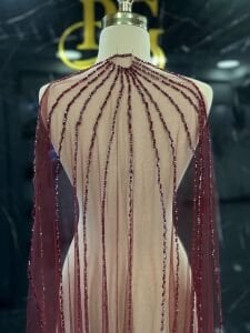 Bordo Duvak Kristal Taşlı El İşlemeli