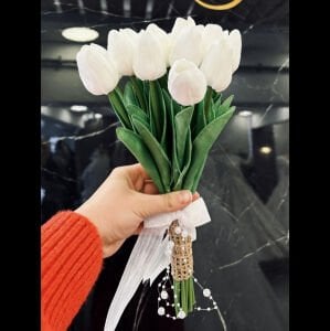 Islak Lale Gelin El Buketi Kurdeleli İnci Boncuklu